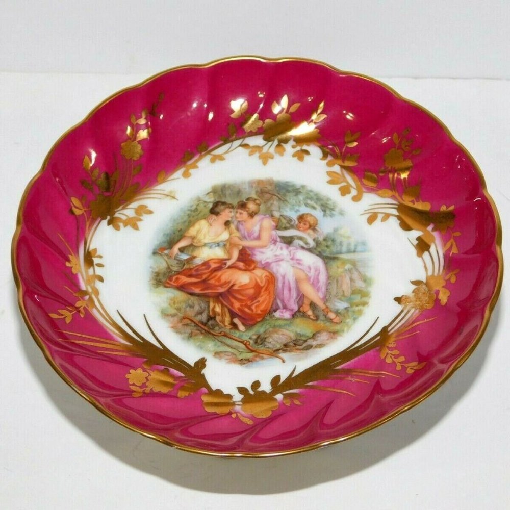 Limoges Loving Women Cherub Footed Tray